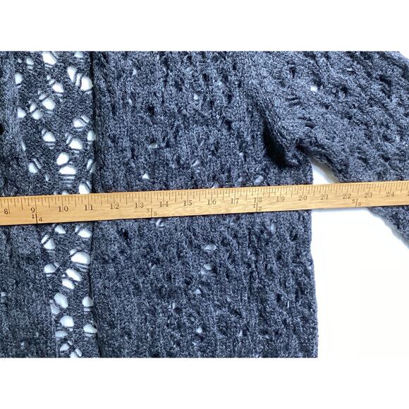 Eileen Fisher Crochet wool/mohair blend sweater cardigan 3/4 sleeves size M gray - Picture 7 of 8
